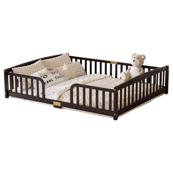 English Elm Twin Over Rubberwood Bunk Bed with Pull-Out Trundle for Kids Shared Rooms Espresso Floor Fence Bed W504P462867