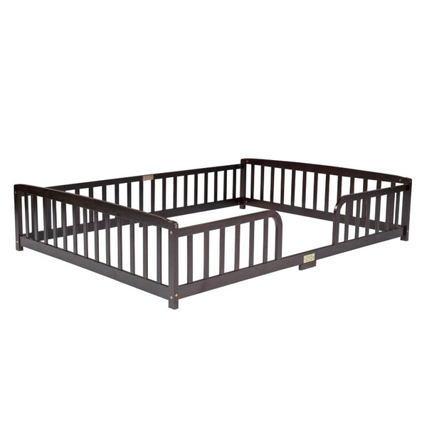 English Elm Twin Over Rubberwood Bunk Bed with Pull-Out Trundle for Kids Shared Rooms Espresso Floor Fence Bed W504P462867