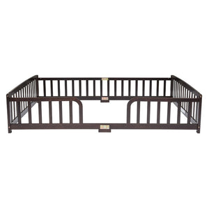English Elm Twin Over Rubberwood Bunk Bed with Pull-Out Trundle for Kids Shared Rooms Espresso Floor Fence Bed W504P462867