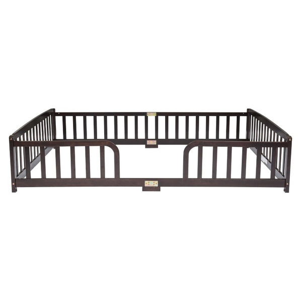 English Elm Twin Over Rubberwood Bunk Bed with Pull-Out Trundle for Kids Shared Rooms Espresso Floor Fence Bed W504P462867