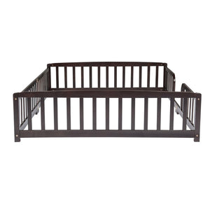 English Elm Twin Over Rubberwood Bunk Bed with Pull-Out Trundle for Kids Shared Rooms Espresso Floor Fence Bed W504P462867