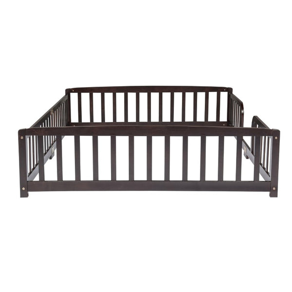 English Elm Twin Over Rubberwood Bunk Bed with Pull-Out Trundle for Kids Shared Rooms Espresso Floor Fence Bed W504P462867