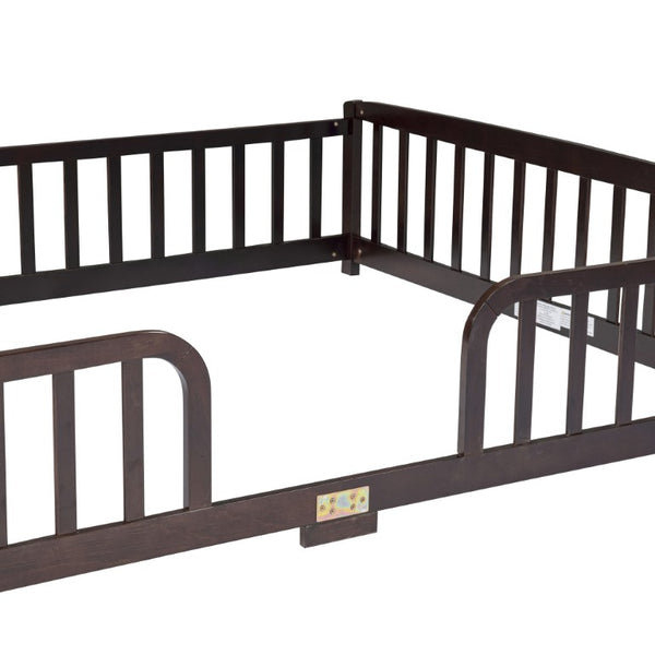 English Elm Twin Over Rubberwood Bunk Bed with Pull-Out Trundle for Kids Shared Rooms Espresso Floor Fence Bed W504P462867