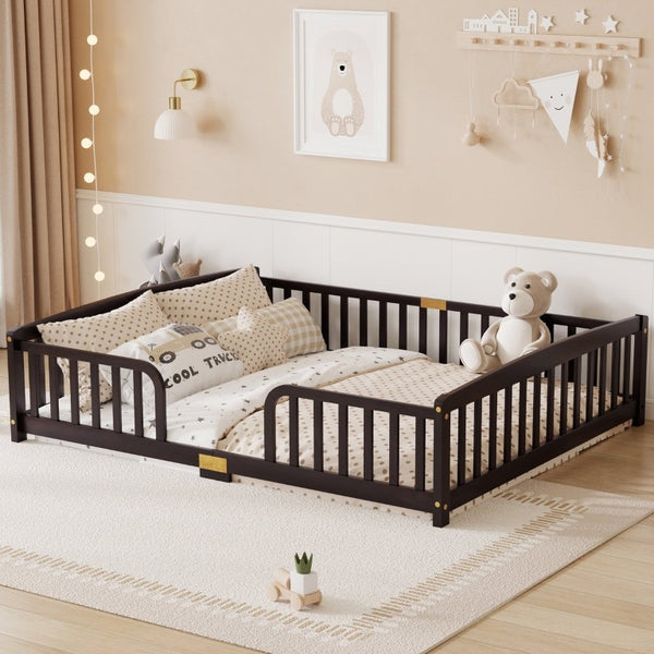 English Elm Twin Over Rubberwood Bunk Bed with Pull-Out Trundle for Kids Shared Rooms Espresso Floor Fence Bed W504P462867