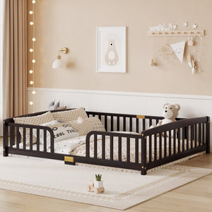 English Elm Twin Over Rubberwood Bunk Bed with Pull-Out Trundle for Kids Shared Rooms Espresso Floor Fence Bed W504P462867