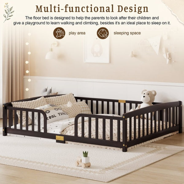 English Elm Twin Over Rubberwood Bunk Bed with Pull-Out Trundle for Kids Shared Rooms Espresso Floor Fence Bed W504P462867