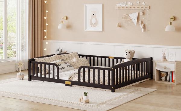 English Elm Twin Over Rubberwood Bunk Bed with Pull-Out Trundle for Kids Shared Rooms Espresso Floor Fence Bed W504P462867