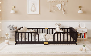 English Elm Twin Over Rubberwood Bunk Bed with Pull-Out Trundle for Kids Shared Rooms Espresso Floor Fence Bed W504P462867