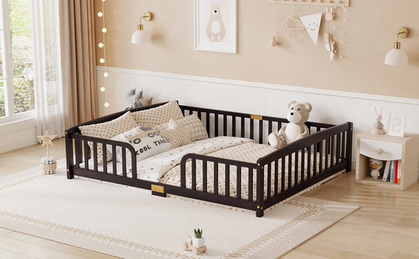 English Elm Twin Over Rubberwood Bunk Bed with Pull-Out Trundle for Kids Shared Rooms Espresso Floor Fence Bed W504P462867