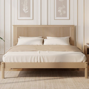 English Elm Queen Solid Rubberwood Platform Bed with Wave Headboard and Reinforced Slat Base Natural W504P473253