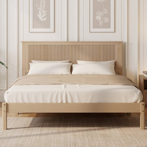English Elm Queen Solid Rubberwood Platform Bed with Wave Headboard and Reinforced Slat Base Natural W504P473253