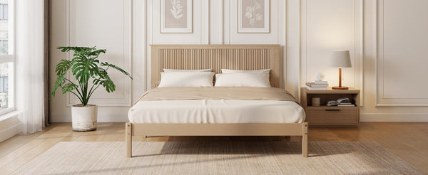 English Elm Queen Solid Rubberwood Platform Bed with Wave Headboard and Reinforced Slat Base Natural W504P473253