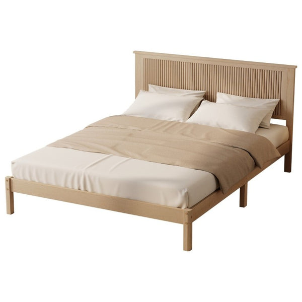English Elm Queen Solid Rubberwood Platform Bed with Wave Headboard and Reinforced Slat Base Natural W504P473253