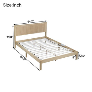English Elm Queen Solid Rubberwood Platform Bed with Wave Headboard and Reinforced Slat Base Natural W504P473253