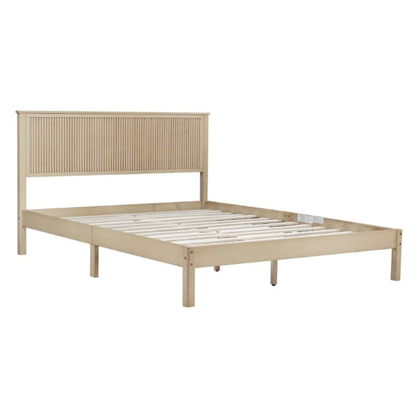 English Elm Queen Solid Rubberwood Platform Bed with Wave Headboard and Reinforced Slat Base Natural W504P473253