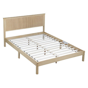 English Elm Queen Solid Rubberwood Platform Bed with Wave Headboard and Reinforced Slat Base Natural W504P473253
