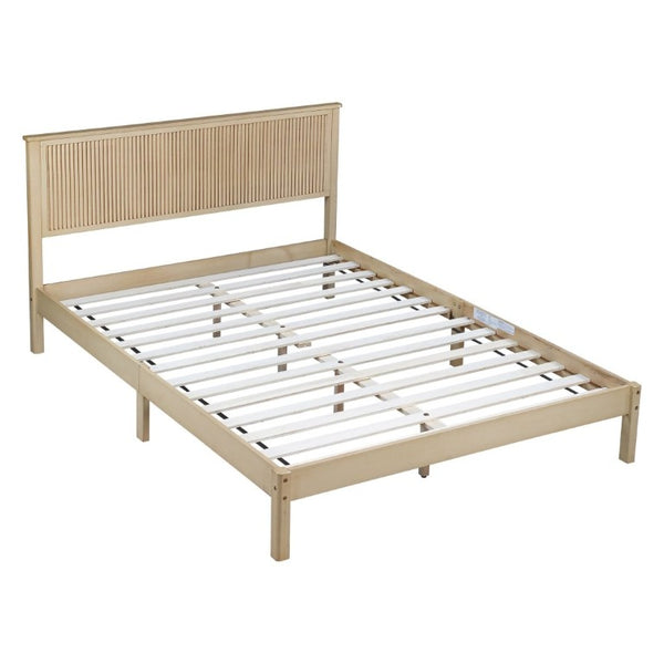 English Elm Queen Solid Rubberwood Platform Bed with Wave Headboard and Reinforced Slat Base Natural W504P473253
