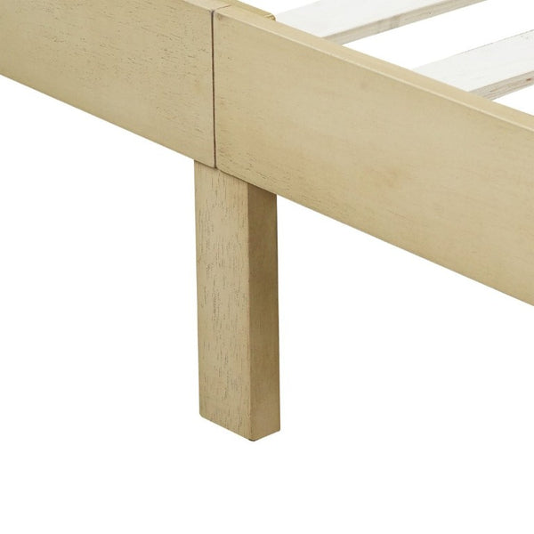 English Elm Queen Solid Rubberwood Platform Bed with Wave Headboard and Reinforced Slat Base Natural W504P473253