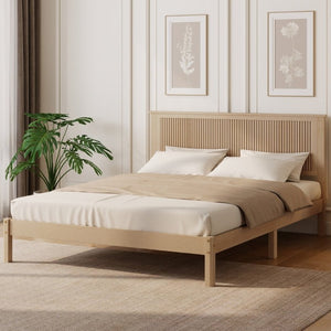 English Elm Queen Solid Rubberwood Platform Bed with Wave Headboard and Reinforced Slat Base Natural W504P473253