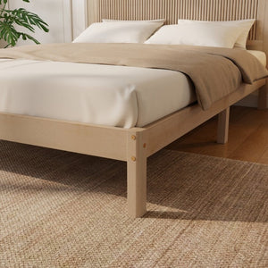 English Elm Queen Solid Rubberwood Platform Bed with Wave Headboard and Reinforced Slat Base Natural W504P473253