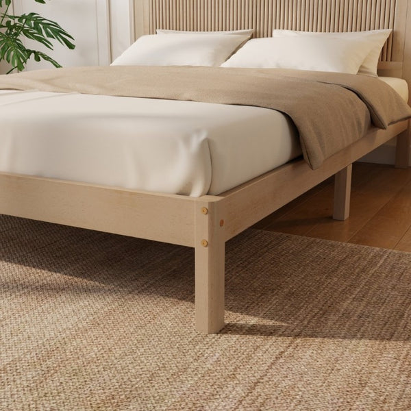 English Elm Queen Solid Rubberwood Platform Bed with Wave Headboard and Reinforced Slat Base Natural W504P473253