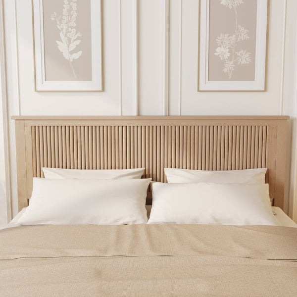 English Elm Queen Solid Rubberwood Platform Bed with Wave Headboard and Reinforced Slat Base Natural W504P473253