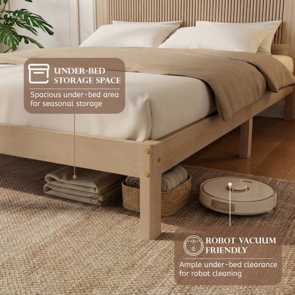 English Elm Queen Solid Rubberwood Platform Bed with Wave Headboard and Reinforced Slat Base Natural W504P473253