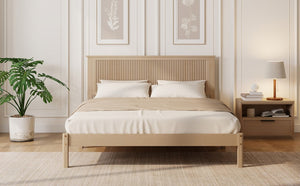 English Elm Queen Solid Rubberwood Platform Bed with Wave Headboard and Reinforced Slat Base Natural W504P473253