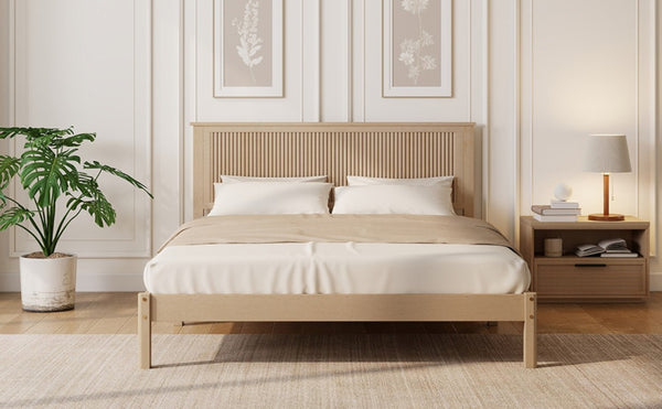English Elm Queen Solid Rubberwood Platform Bed with Wave Headboard and Reinforced Slat Base Natural W504P473253