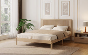 English Elm Queen Solid Rubberwood Platform Bed with Wave Headboard and Reinforced Slat Base Natural W504P473253