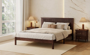 English Elm Queen Solid Rubberwood Platform Bed with Wave Headboard and Reinforced Slat Base Walnut W504P473259