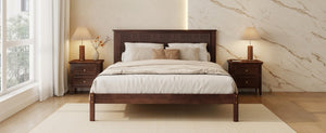 English Elm Queen Solid Rubberwood Platform Bed with Wave Headboard and Reinforced Slat Base Walnut W504P473259