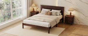 English Elm Queen Solid Rubberwood Platform Bed with Wave Headboard and Reinforced Slat Base Walnut W504P473259