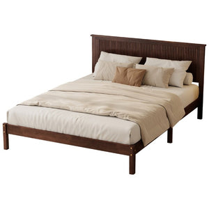 English Elm Queen Solid Rubberwood Platform Bed with Wave Headboard and Reinforced Slat Base Walnut W504P473259