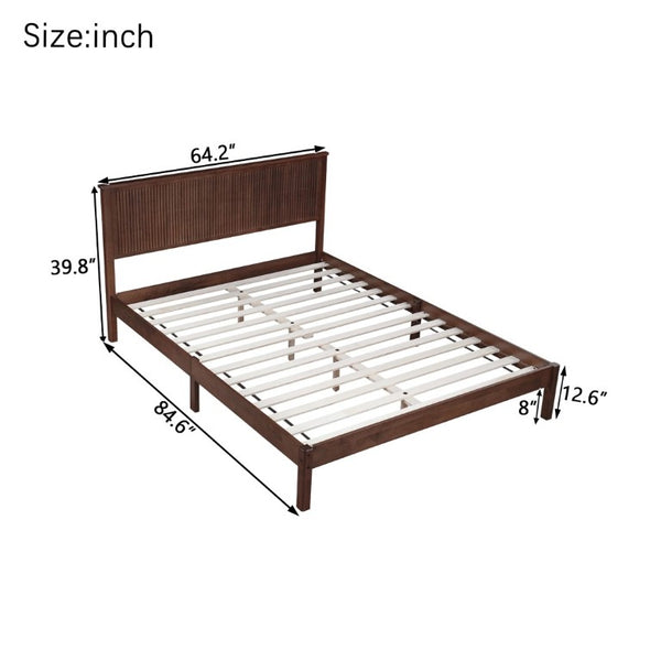 English Elm Queen Solid Rubberwood Platform Bed with Wave Headboard and Reinforced Slat Base Walnut W504P473259