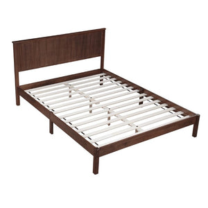 English Elm Queen Solid Rubberwood Platform Bed with Wave Headboard and Reinforced Slat Base Walnut W504P473259