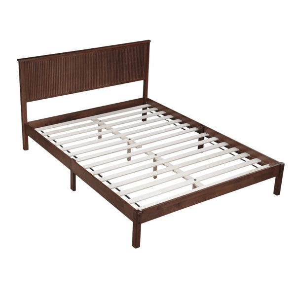 English Elm Queen Solid Rubberwood Platform Bed with Wave Headboard and Reinforced Slat Base Walnut W504P473259