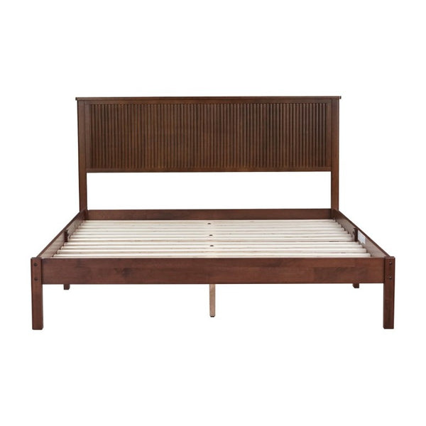 English Elm Queen Solid Rubberwood Platform Bed with Wave Headboard and Reinforced Slat Base Walnut W504P473259