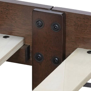English Elm Queen Solid Rubberwood Platform Bed with Wave Headboard and Reinforced Slat Base Walnut W504P473259