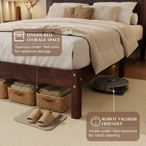 English Elm Queen Solid Rubberwood Platform Bed with Wave Headboard and Reinforced Slat Base Walnut W504P473259