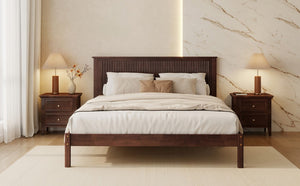 English Elm Queen Solid Rubberwood Platform Bed with Wave Headboard and Reinforced Slat Base Walnut W504P473259