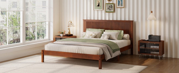 English Elm Queen Solid Rubberwood Platform Bed Sculptural Wave Headboard Walnut Finish W504P473271