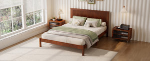 English Elm Queen Solid Rubberwood Platform Bed Sculptural Wave Headboard Walnut Finish W504P473271