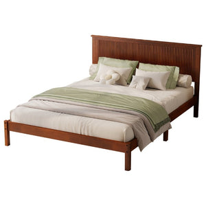 English Elm Queen Solid Rubberwood Platform Bed Sculptural Wave Headboard Walnut Finish W504P473271