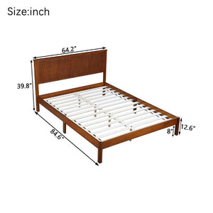 English Elm Queen Solid Rubberwood Platform Bed Sculptural Wave Headboard Walnut Finish W504P473271