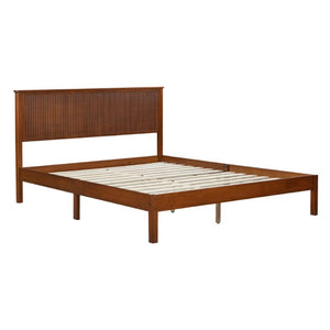 English Elm Queen Solid Rubberwood Platform Bed Sculptural Wave Headboard Walnut Finish W504P473271
