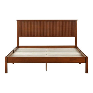 English Elm Queen Solid Rubberwood Platform Bed Sculptural Wave Headboard Walnut Finish W504P473271