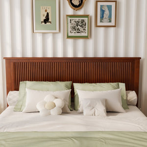 English Elm Queen Solid Rubberwood Platform Bed Sculptural Wave Headboard Walnut Finish W504P473271