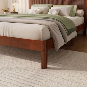 English Elm Queen Solid Rubberwood Platform Bed Sculptural Wave Headboard Walnut Finish W504P473271