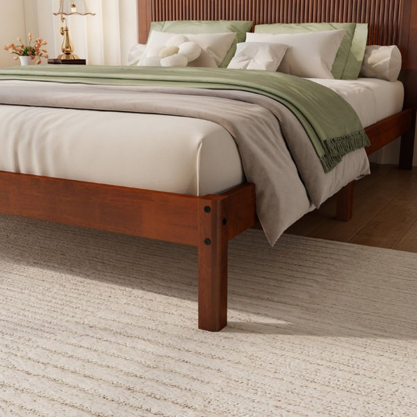 English Elm Queen Solid Rubberwood Platform Bed Sculptural Wave Headboard Walnut Finish W504P473271